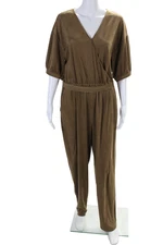 H By Halston Womens Waist Tied V Neck Short Sleeved Jumpsuit Brown Size L