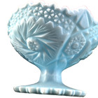 Vintage FENTON Blue Satin Custard Compote Pedestal Bowl HOBSTAR Pinwheel Vase 5" — photo 4