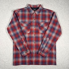 Pendleton Original Board Shirt Men's Medium Button Up Wool Plaid Loop Collar Red