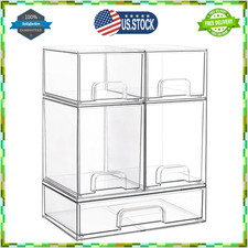 Set of 5 Clear Stackable Storage Drawers Plastic Organizer Bins for Bathroom