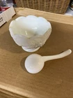 WESTMORELAND Paneled Grape Design Milk Glass Condiment Bowl with Ladle VTG