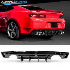 Fits 16-24 Chevy Camaro 2door Gloss Black 1pc 4-fin Rear Bumper Lip Diffuser Pp