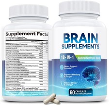 18-in-1 Nootropic Brain Supplement - Alpha GPC & Lions Mane - Memory Focus 60ct