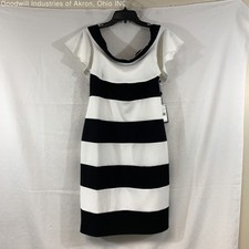 NWT Adrianna Papell Black/White Women's Ruffle Sheath Dress, Sz. 14