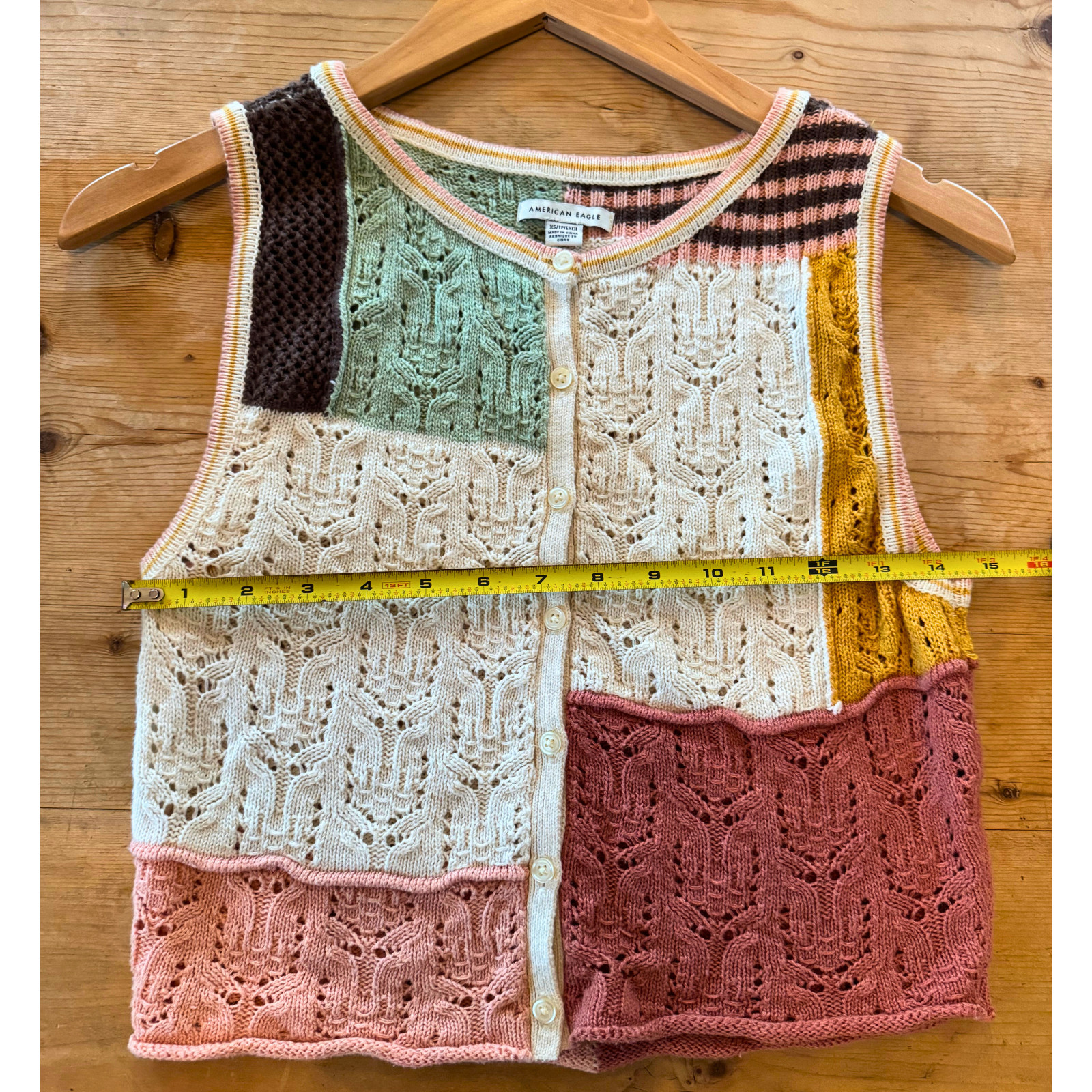 American Eagle Patchwork Pointelle Button Sweater… - image 2