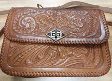 Vintage Tooled Leather Purse Handbag Adj Strap Western 9.25x6.25" Name On Back