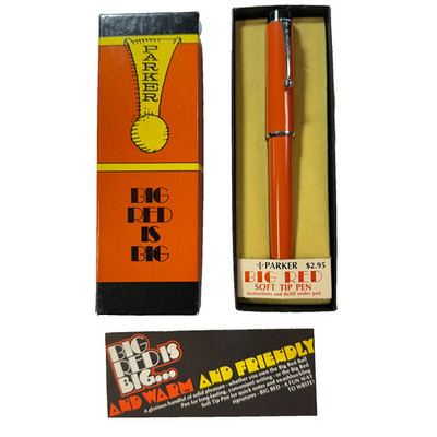 Vintage Parker Big Red Soft Tip Pen   Chrome Clip & Trim   Original Box
