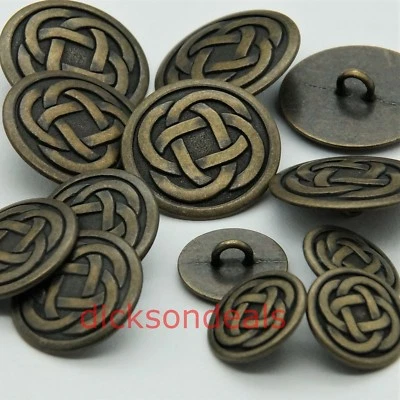 6 Celtic Knot Metal Buttons Dark Bronze Colour 15mm 19mm or 23mm 10% off for 2+