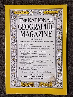 National Geographic Magazine January 1958 No map, Florida, Quebec, Everglades
