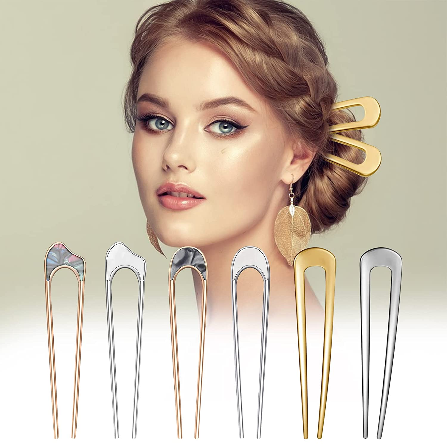 6 PCS Metal U Shaped Hairpins Hair Stick Fork Sticks French Hair Pin Gold/ Silve eBay