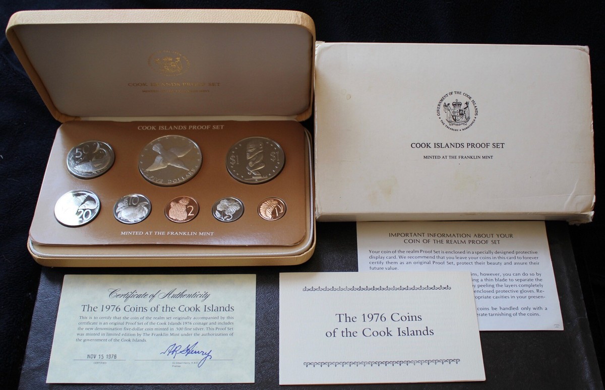 1976 COOK ISLANDS 8-COIN PROOF SET with $5 SILVER COIN - Original