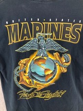 762 Design Mens TShirt Large Black Marines Logo First To Fight USA MADE