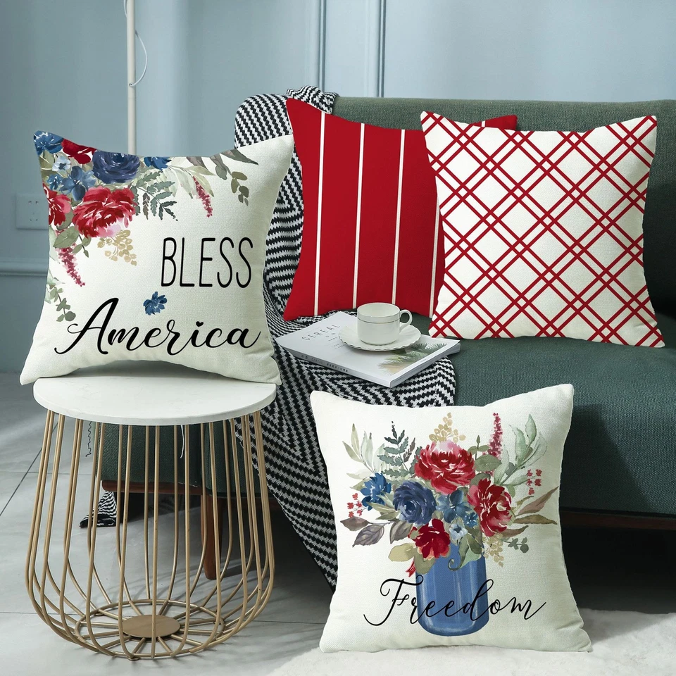 4th of July Throw Pillow Covers 18x18 Set of 4 Freedom America Cushion Covers - Image 2 of 4