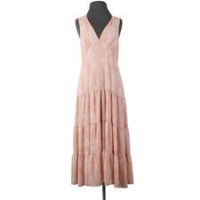 HM NEW Sz S Peach White Floral Sleeveless Ruffled Lined 100% Polyester Dress