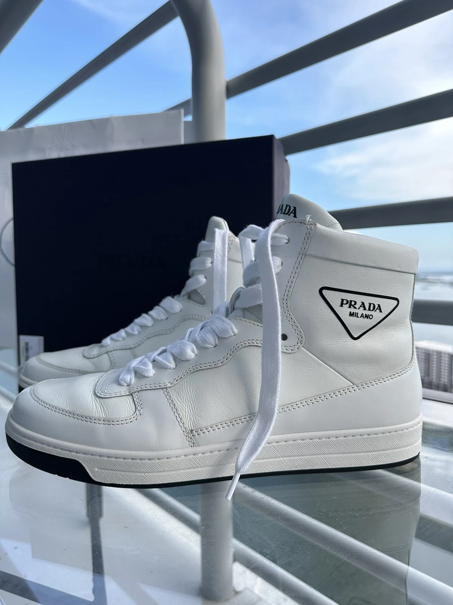 PRADA Vitello Calzature Logo High Top Sneakers size 9 eBay