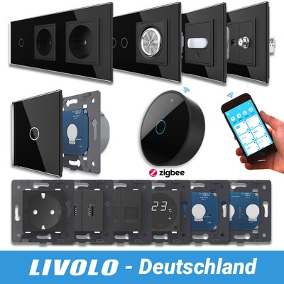 LIVOLO ZigBee WLAN Lichtschalter SmartHome Glas Touch Steckdosen uvm SCHWARZ -A