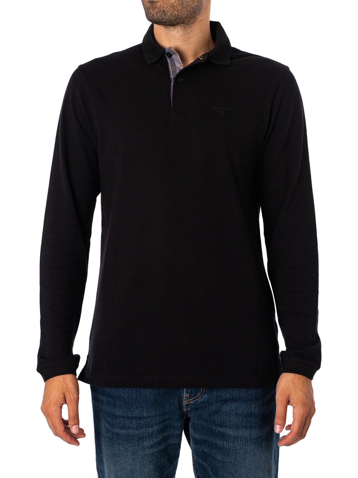 Мужская рубашка-поло Barbour Essential в клетку из пике с длинными рукавами черная 14490₽