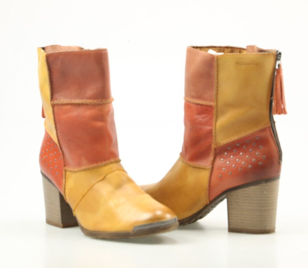 Damen Tamaris Stiefel Tamaris Lederstiefelette Gelb Stiefeletten