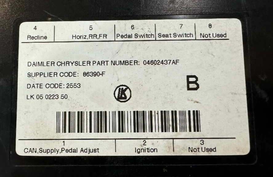 Dodge Durango 2004 asiento ecu módulo de control p/n 04602437af pieza usada original fabricante original Foto 3 de 4