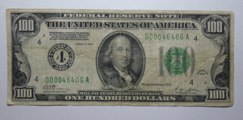 Series 1928 US $100 Dollar Bill Federal Reserve Note 4 Ohio Cleveland Low Serial - Afbeelding 1 van 2