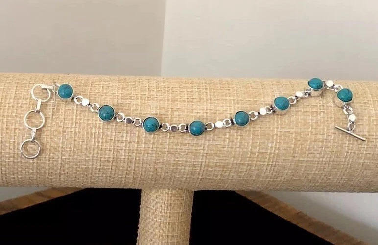 Pulsera de piedras preciosas de jaspe de mosaico de 19 cm de largo - enchapada en plata de ley 925 - nueva Foto 2 de 3