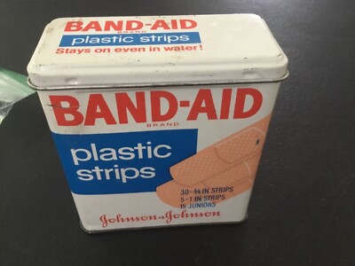 Vintage Johnson and Johnson Metal Hinged Top Bandaid Tin