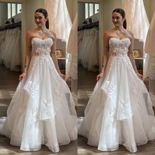 Sexy A-Line Wedding Dresses Sweetheart Neck Ruffled Lace Appliques Bridal Gowns