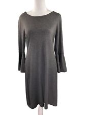 Calvin Klein M Wear to Work Shift Knit Sweater Dress Solid Gray Bell Sleeves