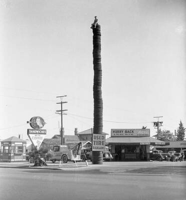 Dummy Sitting Atop Tire Stack 1933 Photo Too ''Tired'' to Run! Hollywood, Calif.