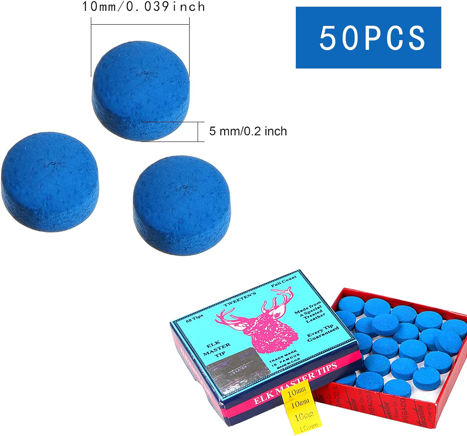 Udewo 50 Pieces Cue Tips, 10mm Pool Tips Snooker Tips Blue Diamond