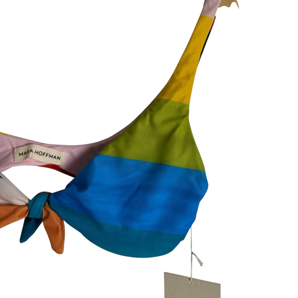 Mara Hoffman Rio Rainbow Colorblock Front Tie Bikini Swimsuit Top Size Large - Image 3 of 4