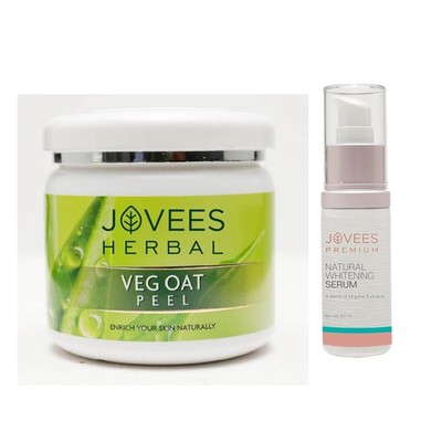 Jovees Premium Whitening Serum + Veg Oat Face Peel 100g Brightening Combo