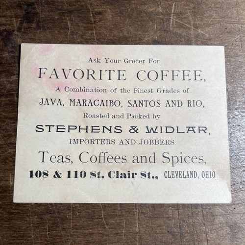 Antique Victorian Trading Card Cleveland Ohio Grocery Store Coffees  Jobbers  B1