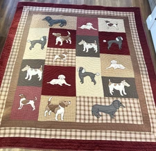 Vintage The Company Store Patchwork Dogs Quilt Bedspread Blanket 94x86 Queen