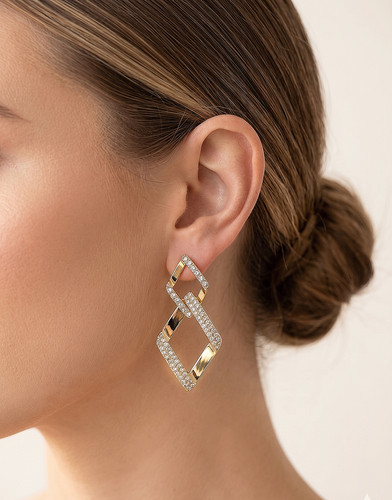 Savvy Cie Jewels Earrings Gold Plated Sterling Silver Dimond Dust Drop NWT $195
