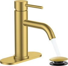 Gold Bathroom Faucets 1 Hole, Stainless Steel Bathroom Sink Faucet with Metal Po
