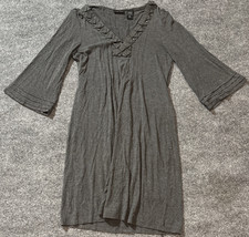 New York & Company Dress Womens Large Gray Rhinestones Stretch Neck 3/4 Sleeves