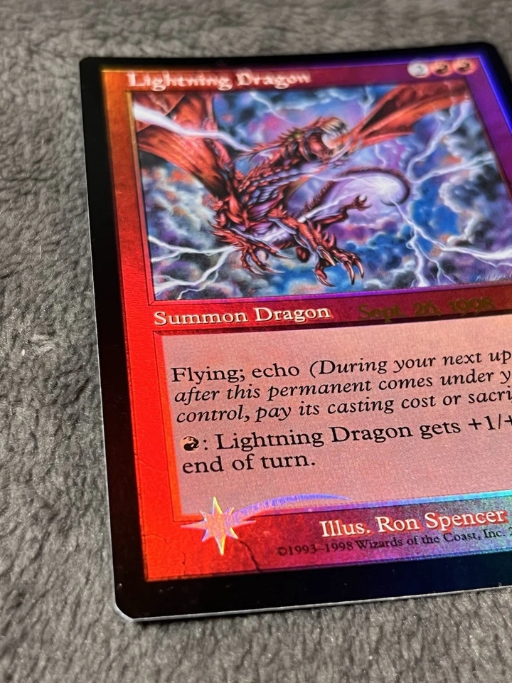 Lightning Dragon Urza’s Saga 1st FOIL Pre-Release Promo Magic MTG LP - Image 2 of 4