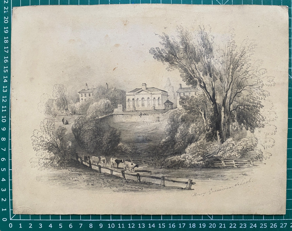 1850 Antique Pencil Drawing: Bury Grammar School, Greater Manchester | eBay