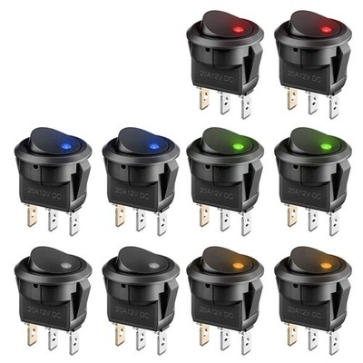 Schalter 12V LED beleuchtet für Autos und Fahrzeuge 10 Stück Schwarz