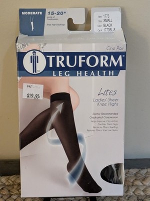 Truform Compression Ladies Sheer Knee Highs Black Sz Small 15-20 MmHg