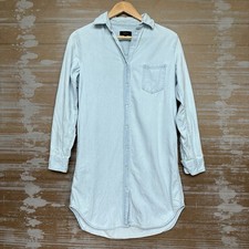 Quince Distressed Denim Shirt Dress Light Chambray Classic Western Womens XS