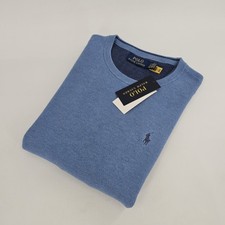 Polo Ralph Lauren RL Cotton Knit Crewneck Sweater Mens SMALL S Blue Heather NEW