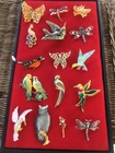 16 Vtg.Costume Jewelry Pin Brooches Lot~Butterflies+Birds~Sparkle~Enamel~Pewter