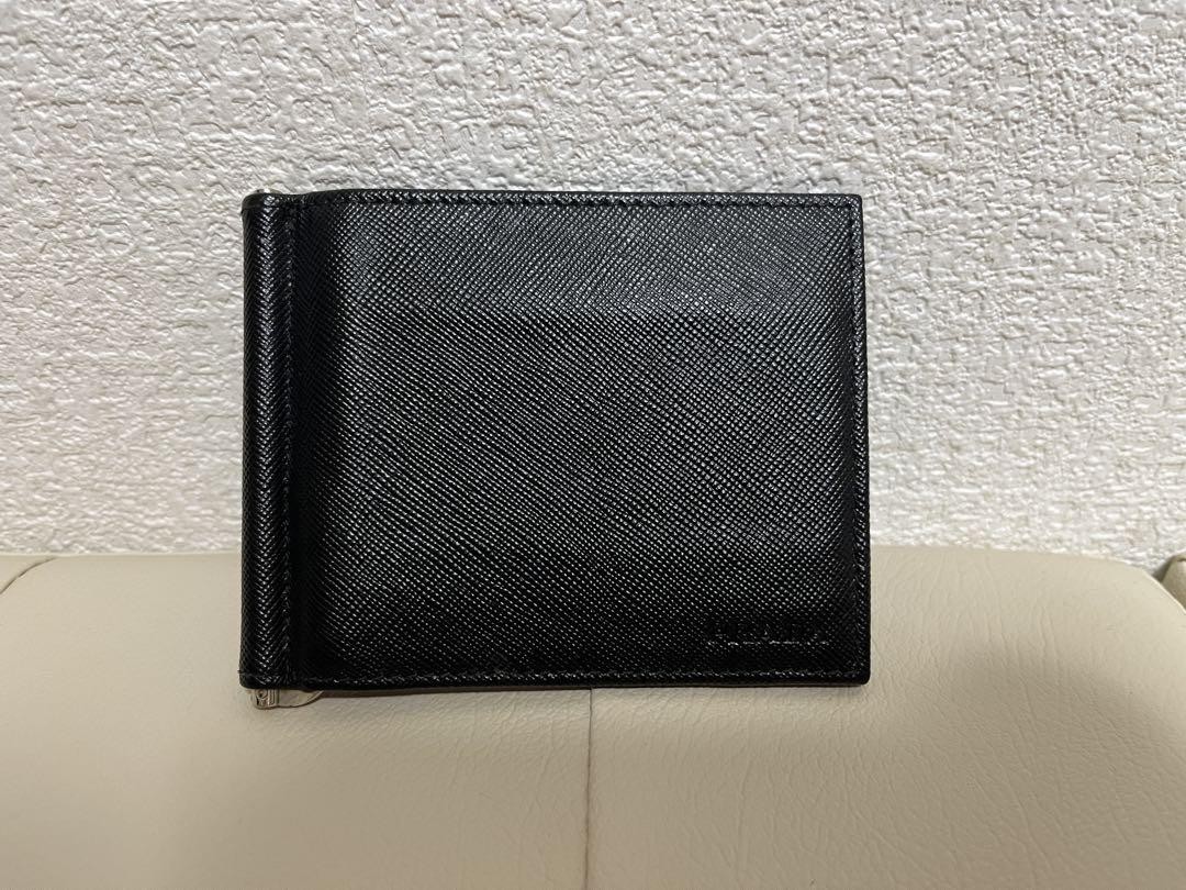 Prada Black Leather Money Clip Wallet with 6 Card Slots-image