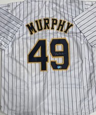 PAT MURPHY Signed Replica Pinstripe #49 Jersey AUTO - Milwaukee Brewers - BAS