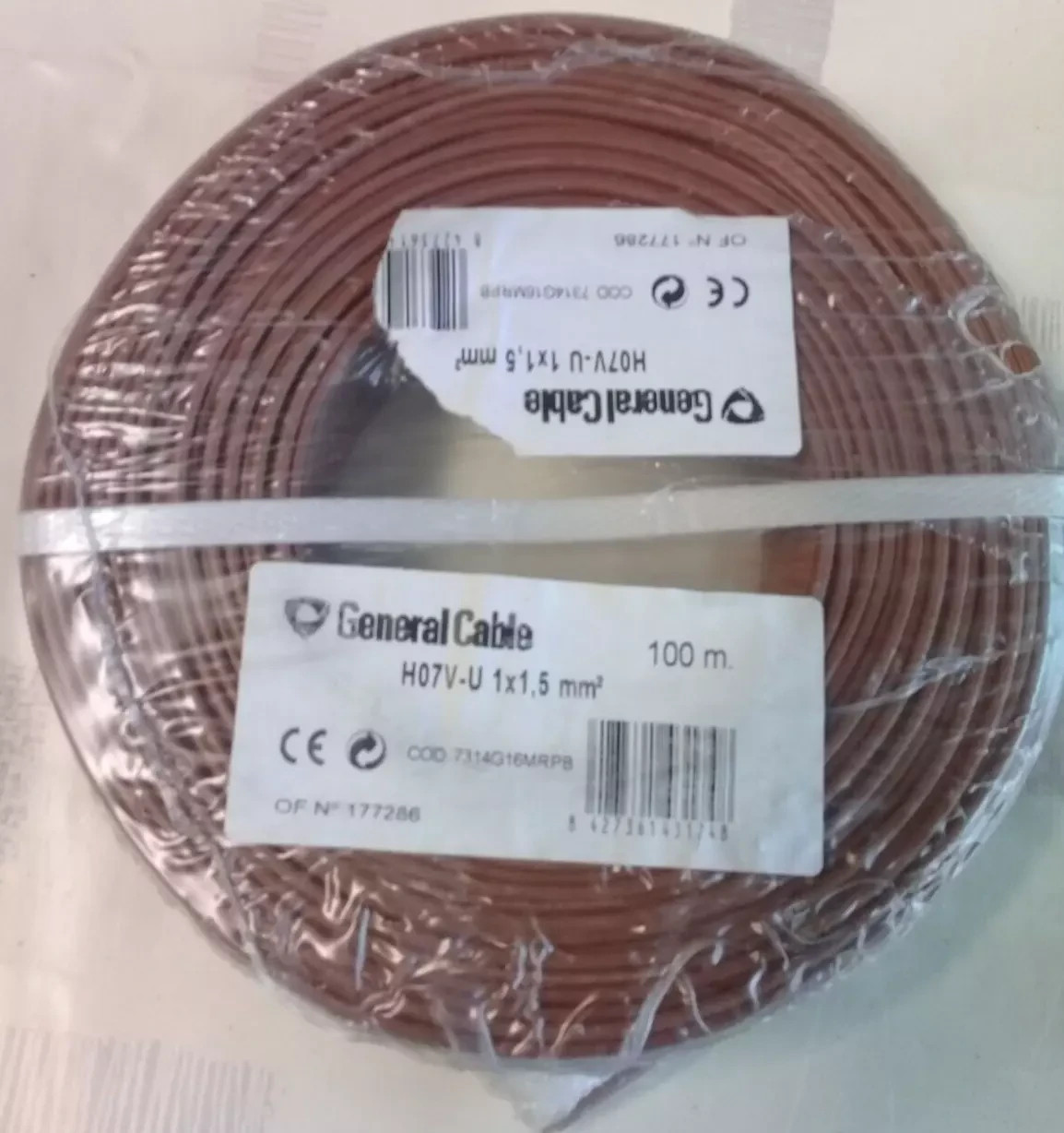 Fil rigide H07V-U 1,5 mm² marron avec gaine PVC glissante pour tirage facile en goulotte