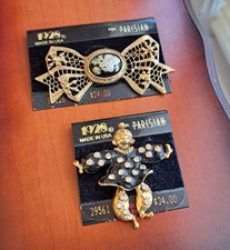 VTG LOT New On Card 1928 Co Pins Enamel Rhinestone Bow/Ribbon Clown Parisian NOC