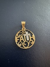 10K Yellow Gold Michael Anthony FAITH Pendant .9g Fine Jewelry Clear Stone Charm