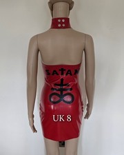 uk 8 Latex dress rubber Fetish Wear Red black womens small satan crucifix goth
